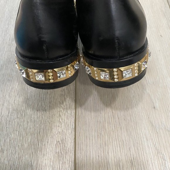 Cavallini Black Leather Studded Gold Heel Loafers Size 37 - Picture 4 of 12